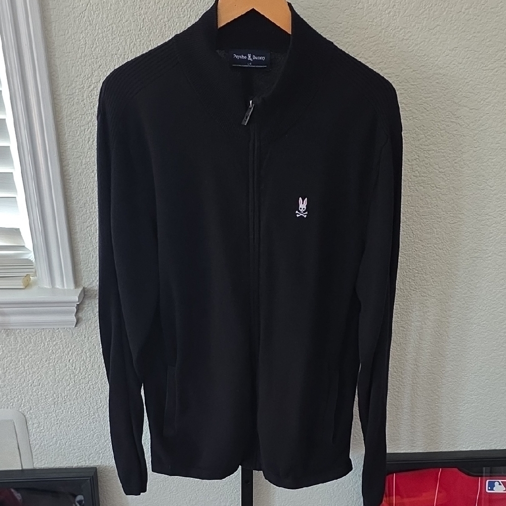 Psycho Bunny Men's Black Zip-Up Sweater